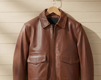 Handgjord brun läderbomberjacka – Vintage pilotstil