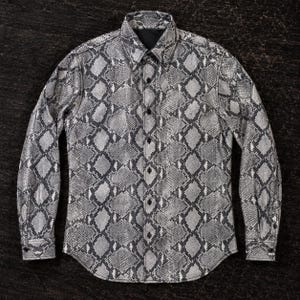 Men's Snakeskin Print Leather Shirt Jacket, Python Print Faux Leather Button Up Shirt, Streetwear Snake Print Shirt, Gift for Him Boyfriend