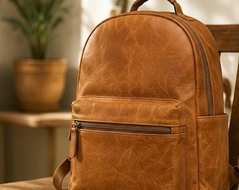 Leather Backpack for Women Men Vintage Brown Leather Laptop Bag Travel Rucksack Handmade Gift