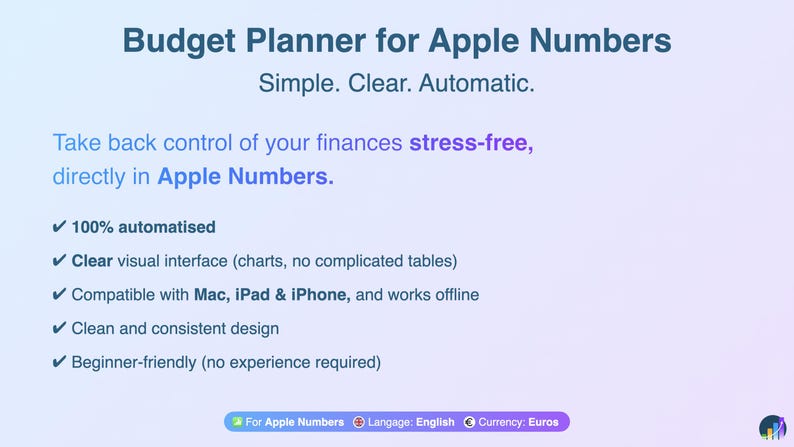 Apple Numbers Budget Planner Spreadsheet (EUR) - Automated Monthly ...