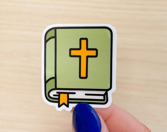 Green Bible Sticker – Hand-drawn Waterproof Vinyl Decal (2x1.7in)