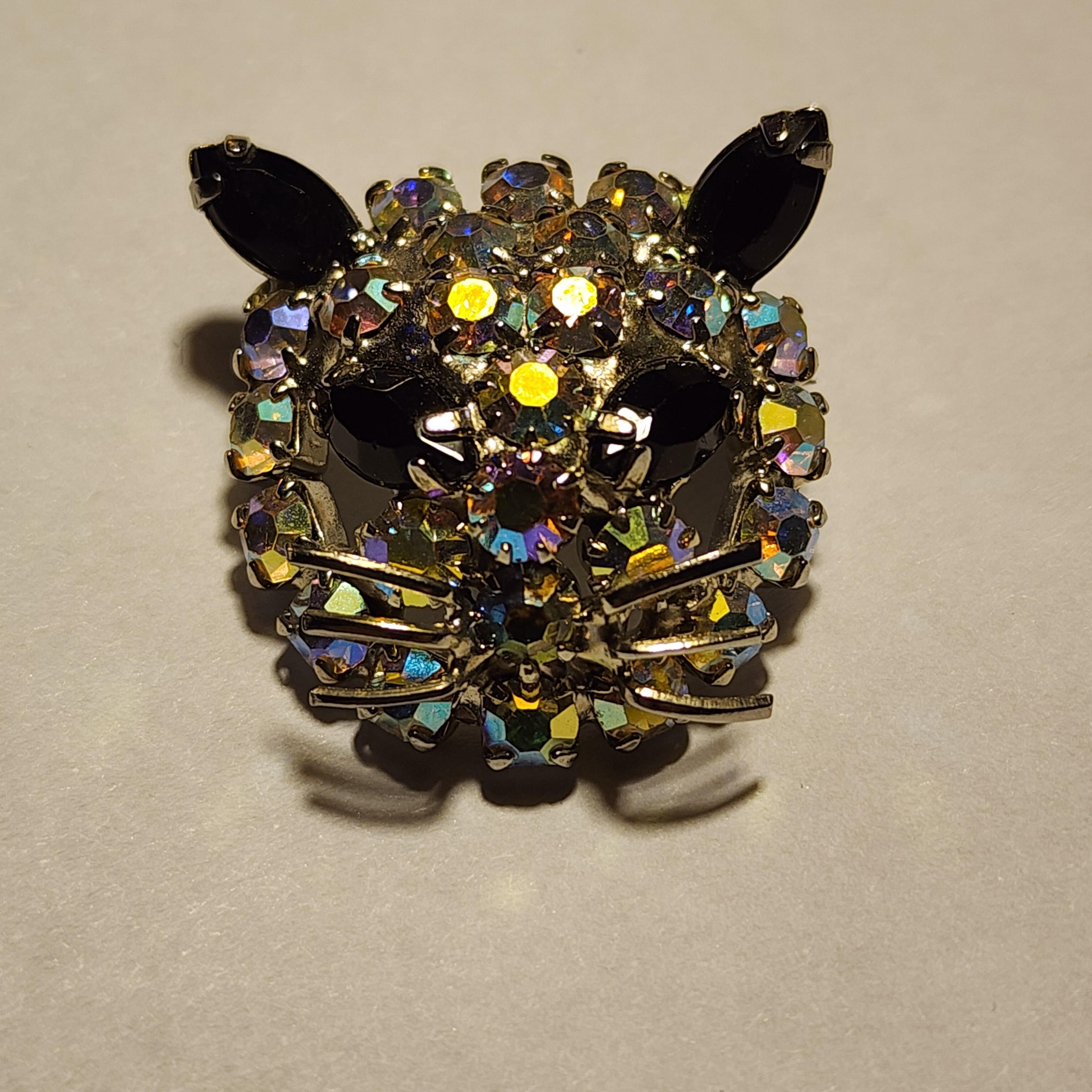 Vintage Colorful Rhinestone Cat Face Brooch Pin - Etsy