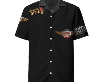 Unisex button biker shirt. Freedom Gasoline Ride it like you stole it/Grit Gas & Glory