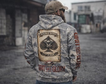 Biker hoodie Motorcycle Streetwear.Double Down Born to Ride GritGas Glory Unisex Hoodie