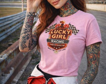 Lucky Girl vintage inspired racing Unisex t-shirt