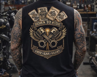 Muscle Shirt. Double down keep riding. Born to ride on the back