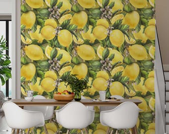 Papel pintado con estampado de limones: Mural de cocina con cítricos