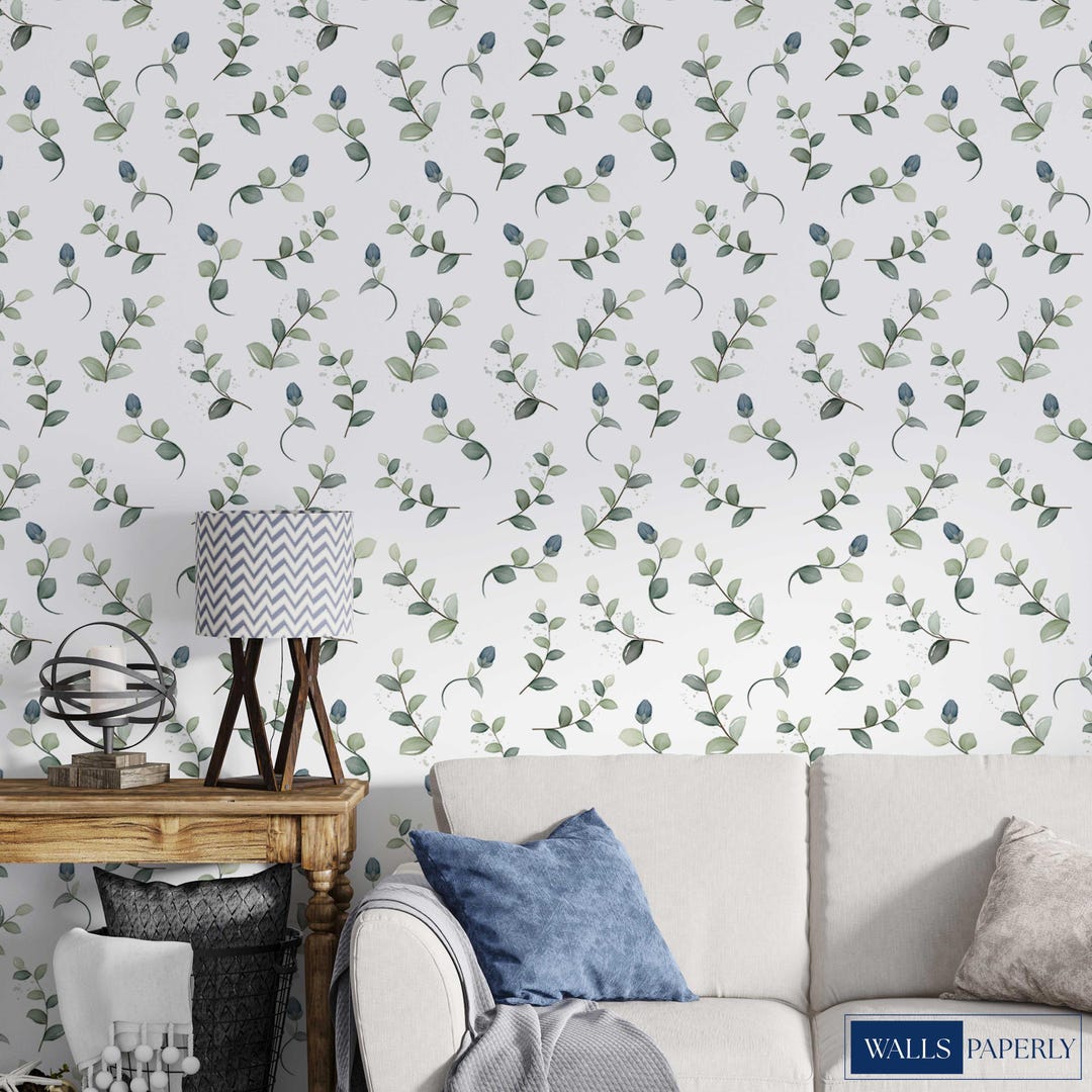 Sage Pattern Wallpaper – Soft Botanical Vine Design in Minimal Natural ...