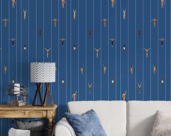 Carta da parati con motivo da piscina blu navy, murale con nuotatori in piscina scura