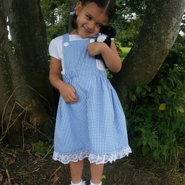 Little Girls Dorothy Wizard of Oz Dress,and  Hair Bows. Made to Measure age 2 3 4 5 6 7 8 9