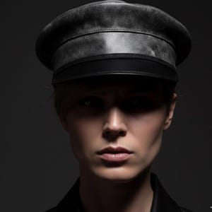 Distressed Leather Officer Cap | Unisex Punk Biker Military Style Hat