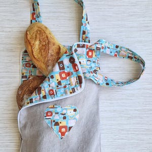 Bolsa de pan de lino hecha a mano – Bolsa reutilizable para baguettes – Bolsa sin residuos con cremallera – Bolsa de pan estampada con forro de algodón