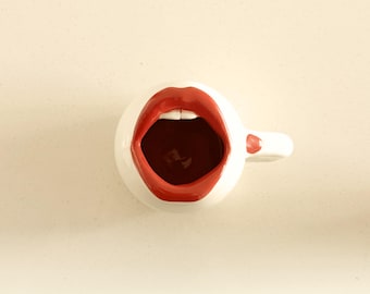 Handmade Lip Shaped Ceramic Mug, Mouth Coffee Cup