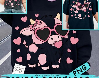 Vaca de las Tierras Altas, Coqueta de San Valentín PNG, Día de San Valentín, Vaca Linda, Retro, San Valentín, Preppy, Vaca Occidental, Png, Corazón de San Valentín, Vaquilla, Amor, Png DIGITAL