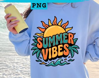 Summer Vibes Png, Floral Summer Sublimation Design, Watercolor Summer Vibes Png, Trendy Summer Shirt Design, Digital Download, PNG