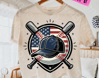 USA Flag Baseball PNG, Vintage American Sports Design, Patriotic Ball Graphic for T-Shirt Print, 4th of July Theme, Instant Download