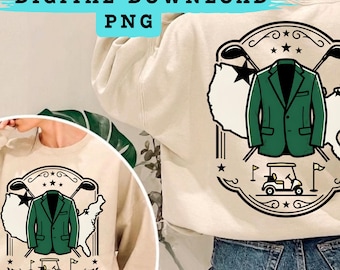 Green Jacket Golf USA PNG, Vintage Golfer Map Design, American Tournament Style Graphic for T-Shirt Print, Instant Download