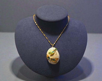 Gold Plated Green Enameled Dragonfly Pendant on 18K Gold PVD Stainless Steel Cable Chain Necklace - 18"