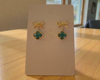 Golden Bow and Clover Dangle Earrings