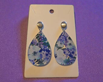 Purple Floral Teardrop Dangle Earrings