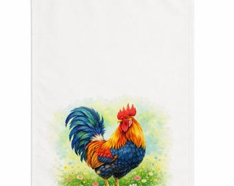 Strofinaccio da cucina in cotone con stampa acquerello di un gallo in stile rustico (34 x 51 cm)