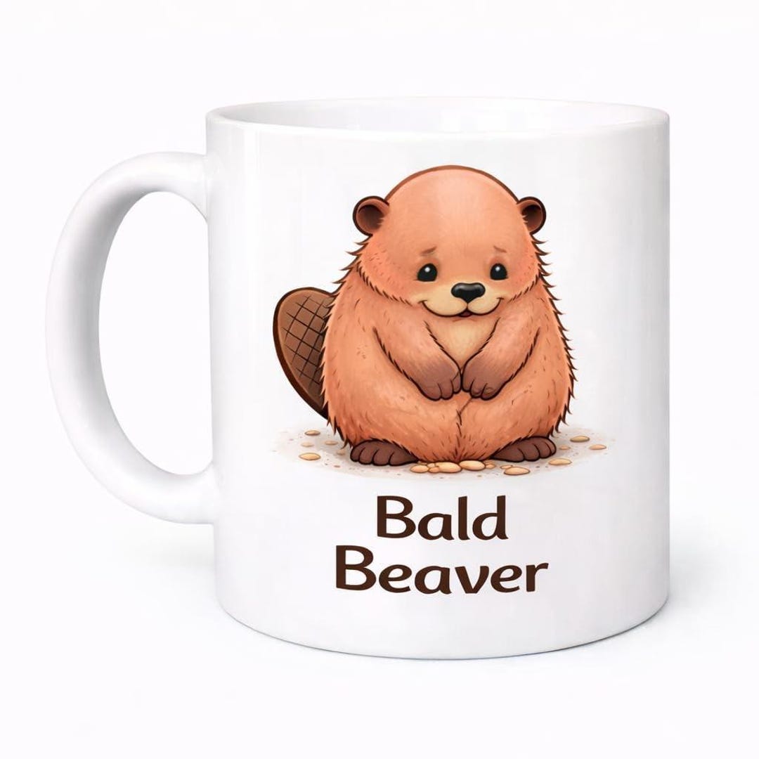 Animal Lover Ceramic Mug, Bald Beaver, White (11 Oz Dishwasher