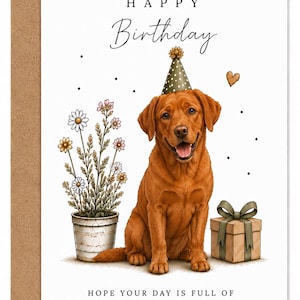 Fox Red Labrador Birthday Card | Dog Lover Greeting Card, Floral Details (A6, 300gsm)