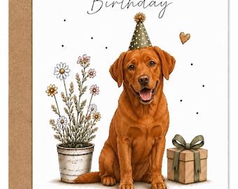 Fox Red Labrador Geburtstagskarte | Hundeliebhaber Grußkarte, Florale Details (A6, 300gsm)