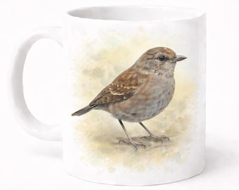 Dunnock Bird Mug: Watercolour Art, 11oz Ceramic Cup