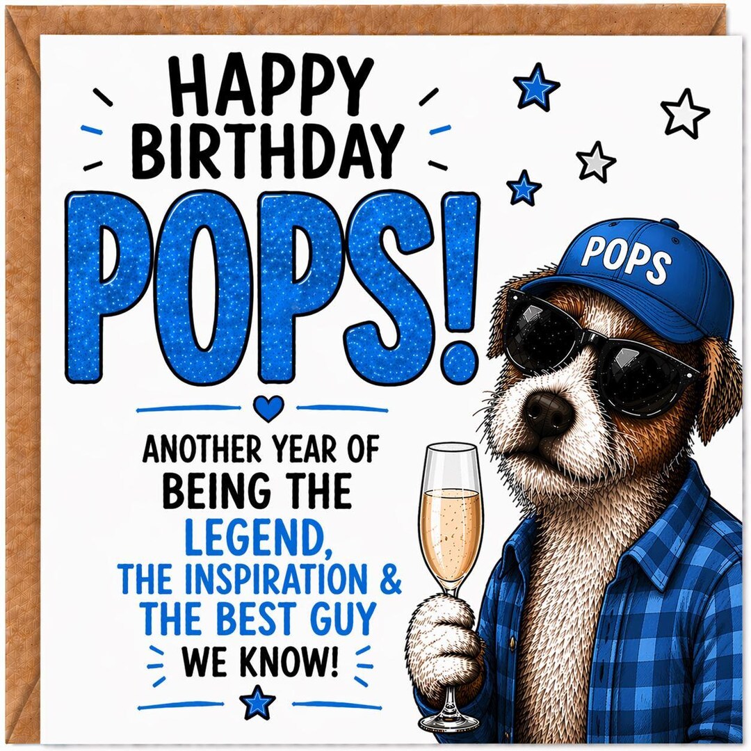 Birthday Card for Pops, Funny Dog Card, Cute Puppy Grandpa Card, Dad ...