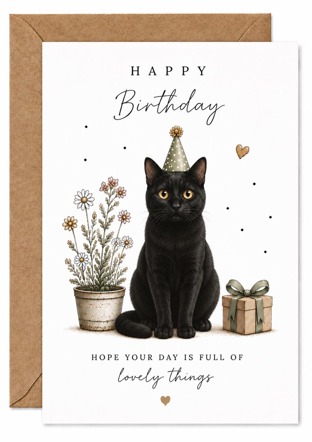 Black Cat Birthday Card | Cute Black Cat Greeting Card | A6 300gsm With ...