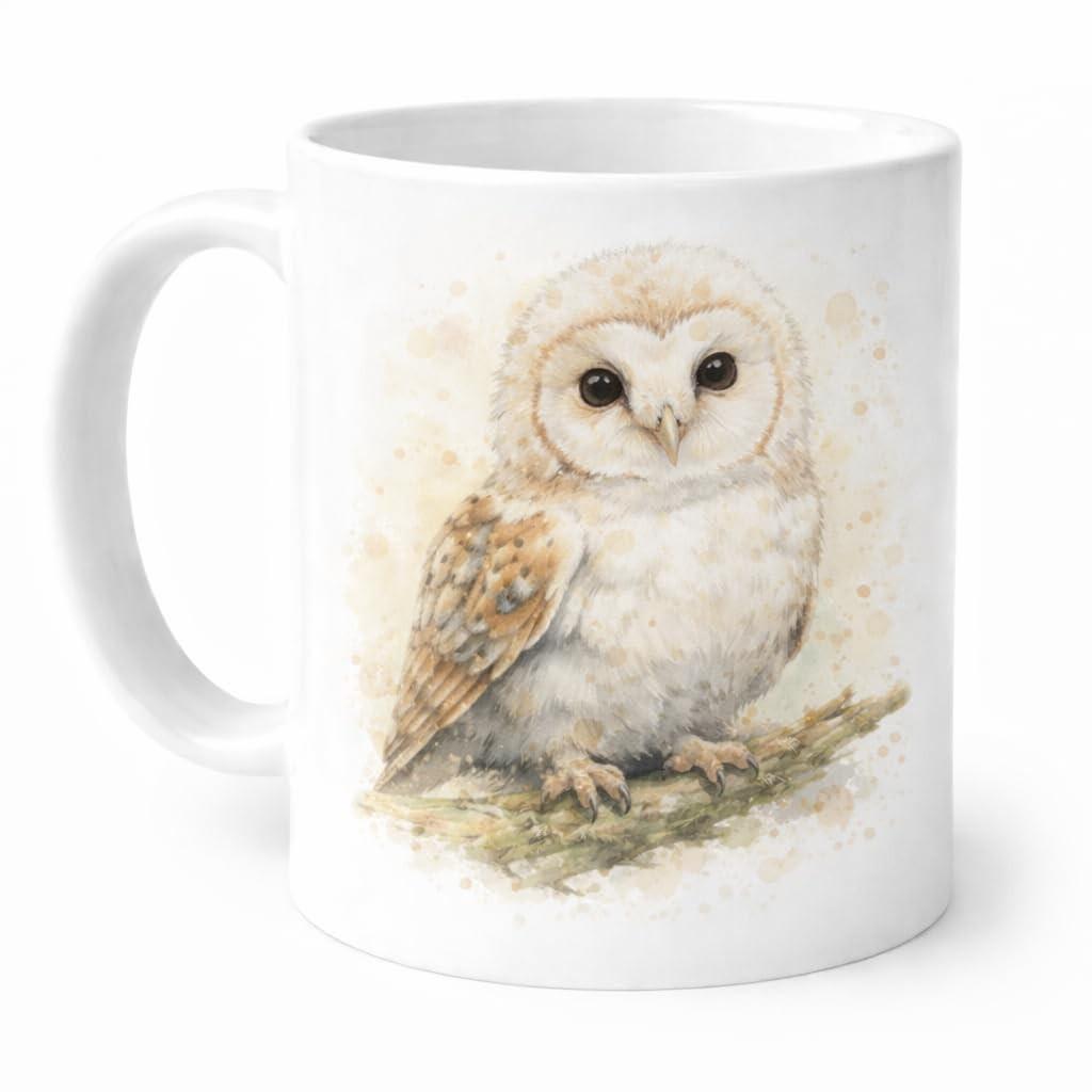 Barn Owl Mug: Woodland Watercolor Art, 11oz Ceramic