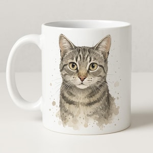 Mok grijze gestreepte kat: aquarel (vaatwasmachine- en magnetronbestendig)