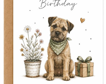 Border Terrier Birthday Card, Illustrated Dog Lover Greeting, Cardstock (A6)