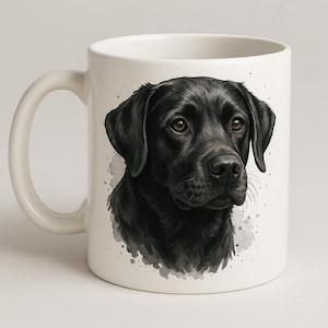 Ceramic Dog Mug: Black Labrador Watercolor - Dishwasher Safe