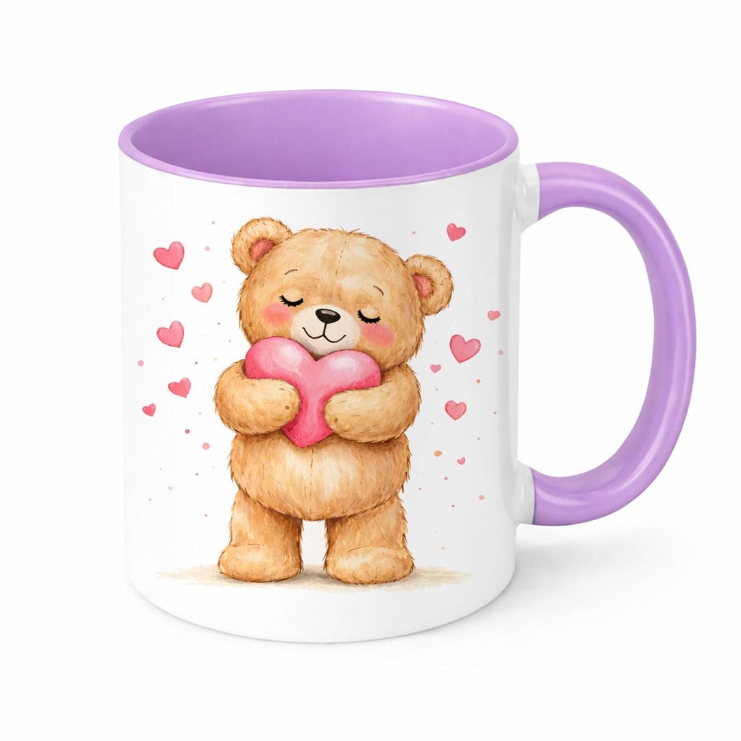 Brew Crew Gifts Love Heart Teddy Bear Mug White Ceramic Coffee Cup Gift ...