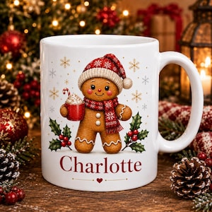Personlig julmugg, pepparkaksmugg med varm choklad, personlig julklapp med namn, festlig mugg 30 cl, julklappspresent