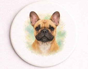 French Bulldog Coaster Brew Crew Gifts Ceramic Glossy Cork Base Watercolor