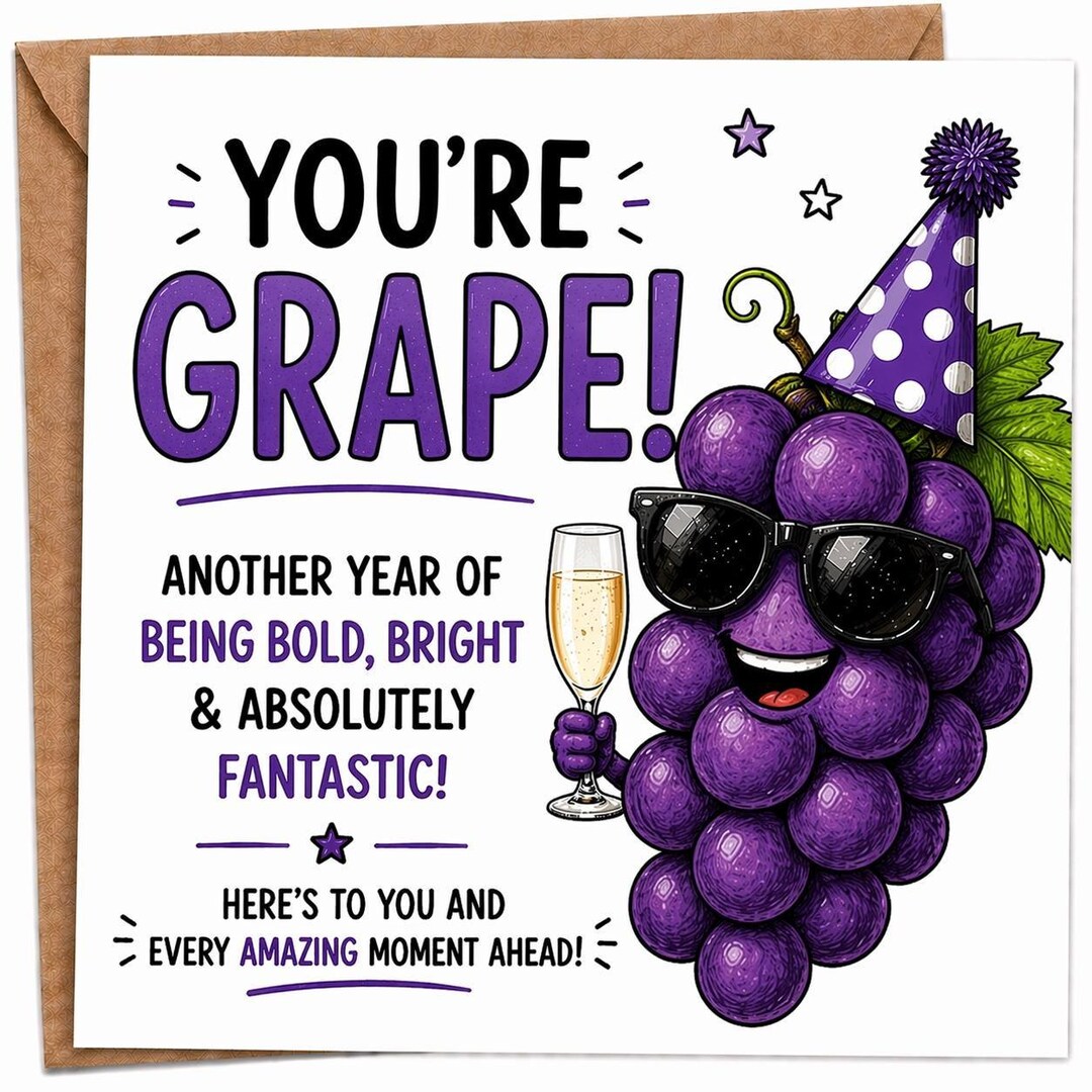You’re Grape Birthday Card Funny | Grape Pun Card | Cute Fruit Card ...