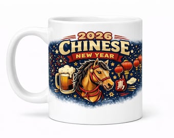 Chinese Zodiac Mug, Year of the Horse, Festive Design (11oz Ceramic)
