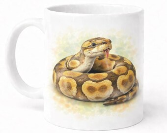 Ball Python Mug: Watercolor Snake Design, White Ceramic 11oz