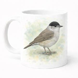Ceramic Bird Mug: Blackcap Watercolour Design - Dishwasher Safe