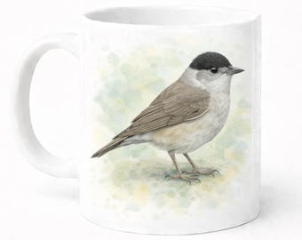 Ceramic Bird Mug: Blackcap Watercolour Design - Dishwasher Safe