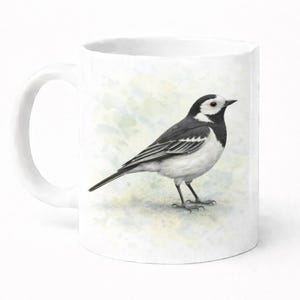 Pied Wagtail Ceramic Mug - Hand-Painted Watercolor Design
