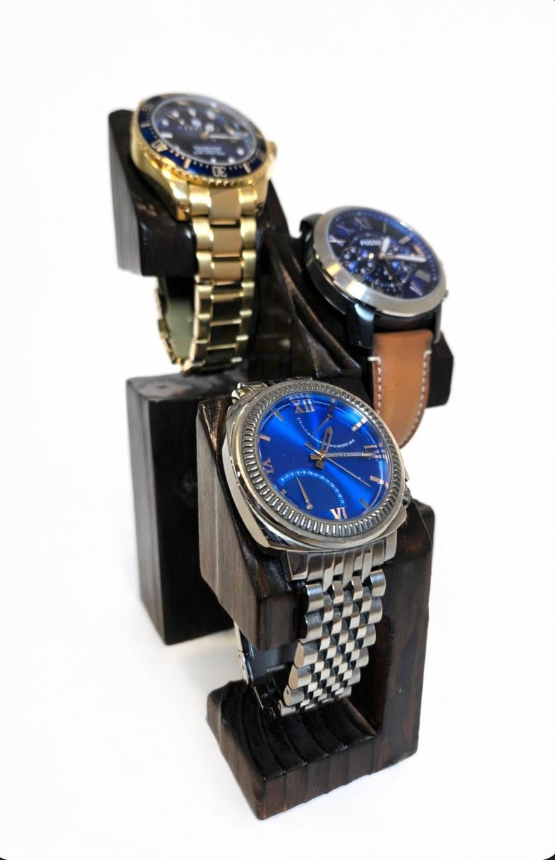 Wood Watch Stand 3 Tier, Men's, Handmade Heavy Burn
