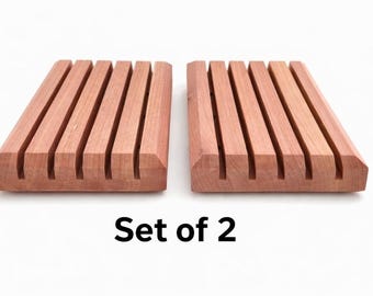 Cedar Soap Dish Set of 2, Slotted Rustic Wood Soap Saver, Handmade