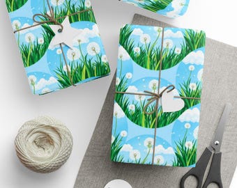 Papel de embrulho com estampa de dente-de-leão, papel de presente floral