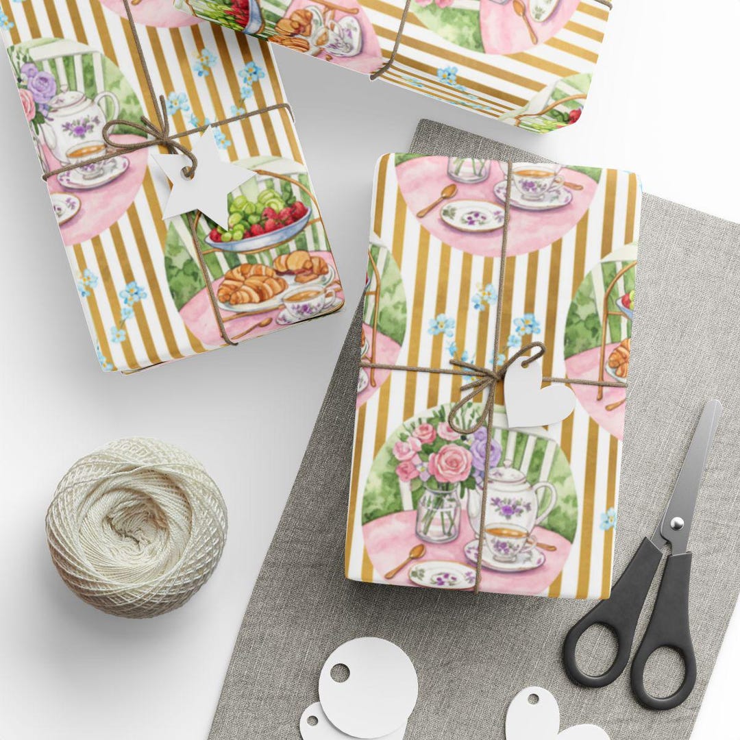 Tea Party Wrapping Paper, Elegant Gold Stripe Tea Gift Wrap - Etsy