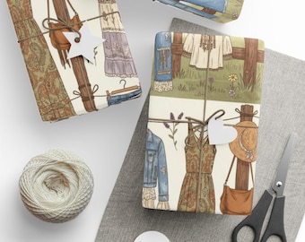 Papel de embrulho estilo boho country, embalagem para presente com estilo eclético e moderno.