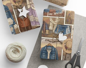 Papel de embrulho estilo boho cigano, papel de presente estilo boho